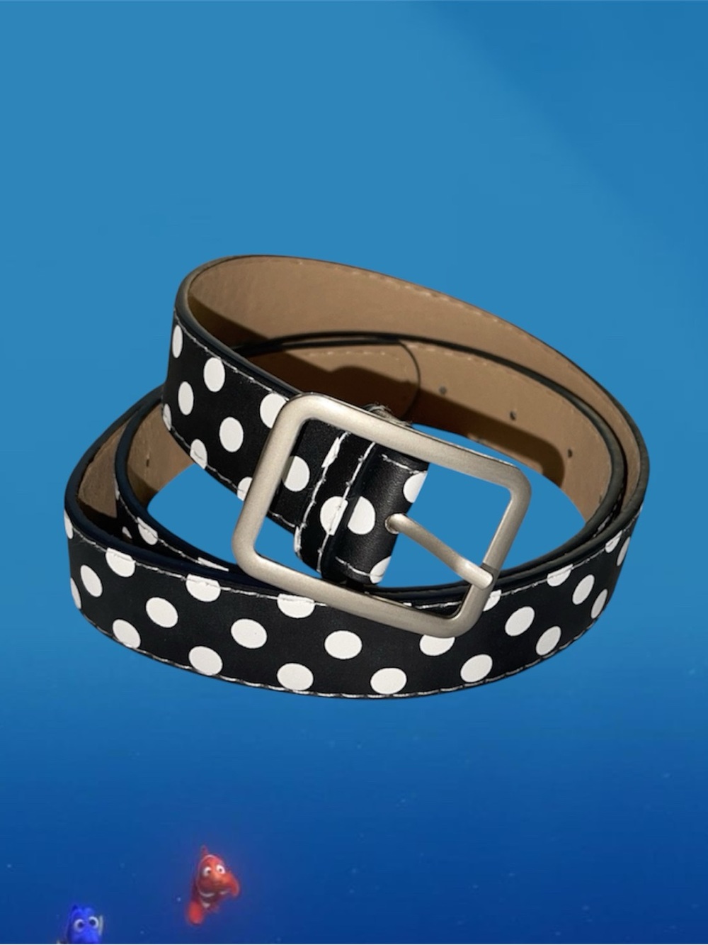 Women’s Black and White Polka Dot Belt with Silver Buckle